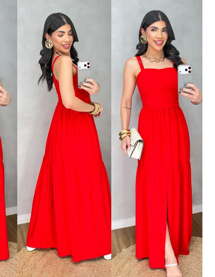 Vestido Longo Fenda Liso 