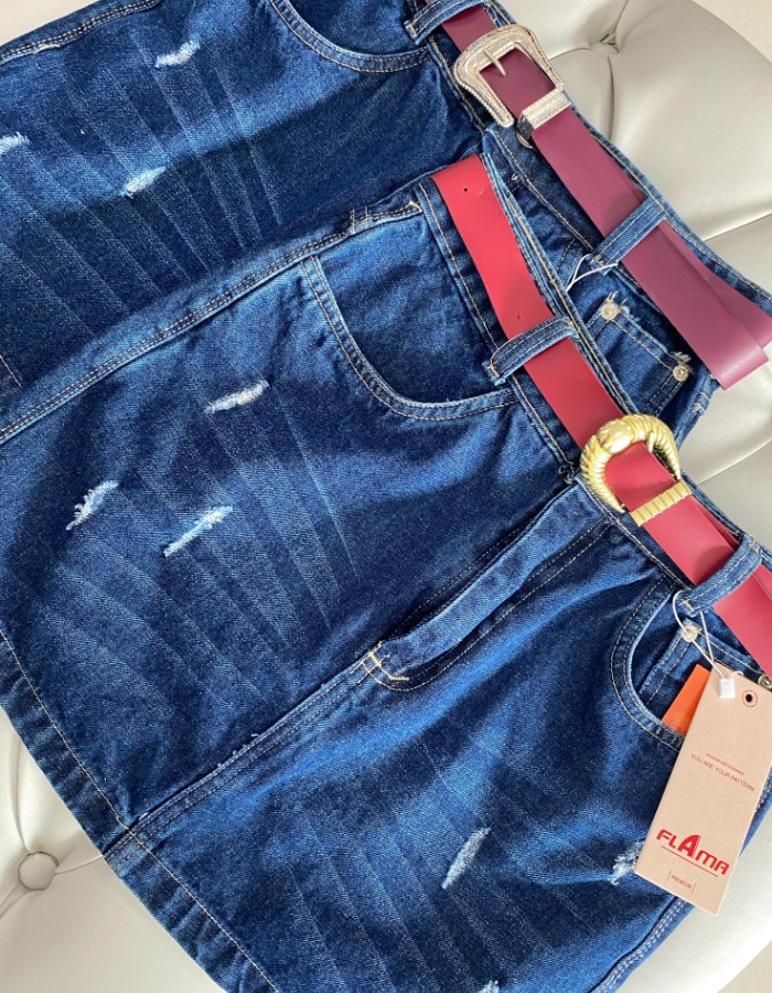 SAIA CURTA  JEANS FEMININA