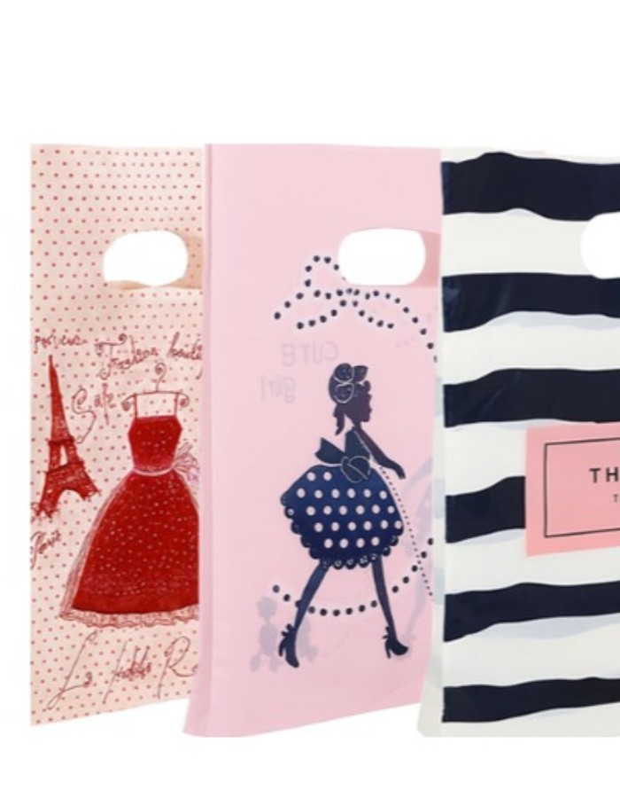 SACOLA PLASTICA ESTAMPADA C/ ALÇA VAZADA - C/ 100 UNIDADES