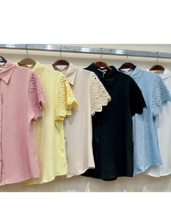 BLUSA C/GOLA E MANGA EM CROCHE