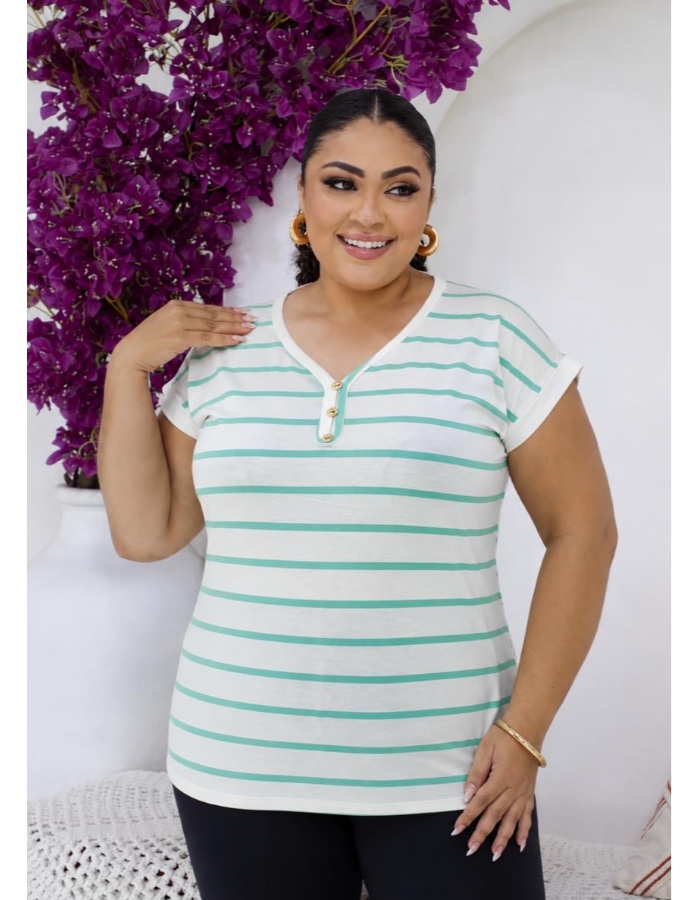 Blusa fio torcido listra 3 botões 