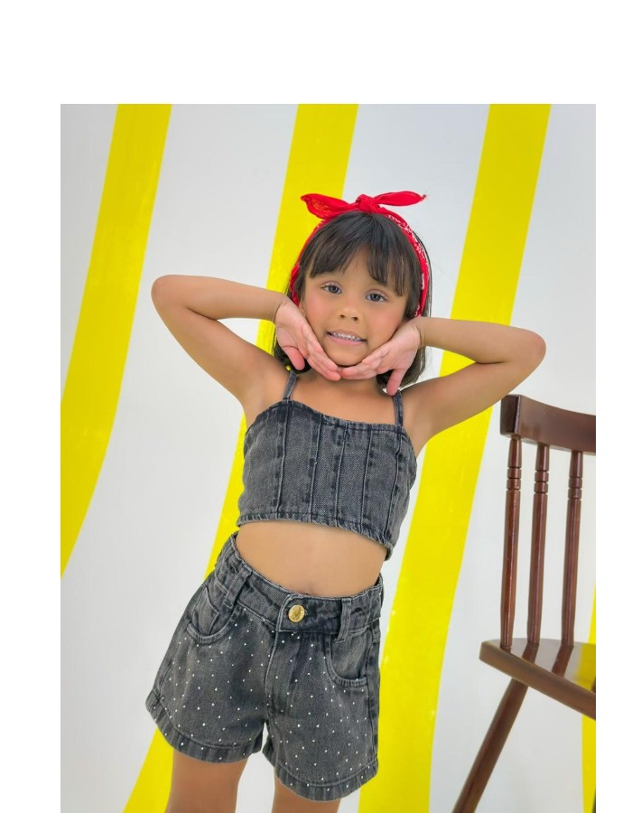 CONJUNTO JEANS PRETO MARMORIZADO C BRILHO