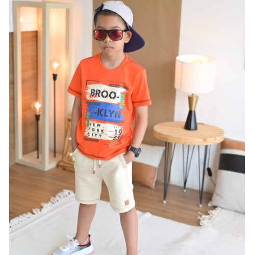 Camisa estampada laranja urban+bermuda royal