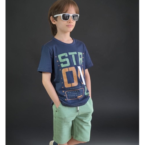 Conjunto camisa azul+ bermuda verde 