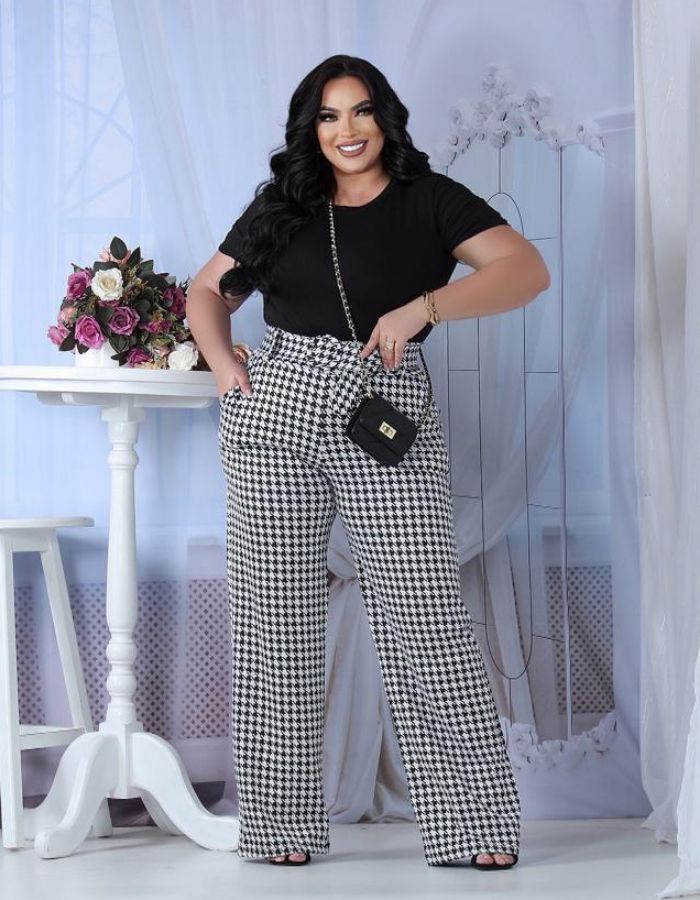 Calça pantalona c/ cinto (XADREZ VÁRIADOS) 