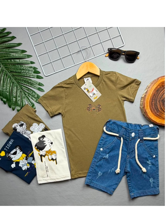 Camisa e short jeans gola careca tiggor 