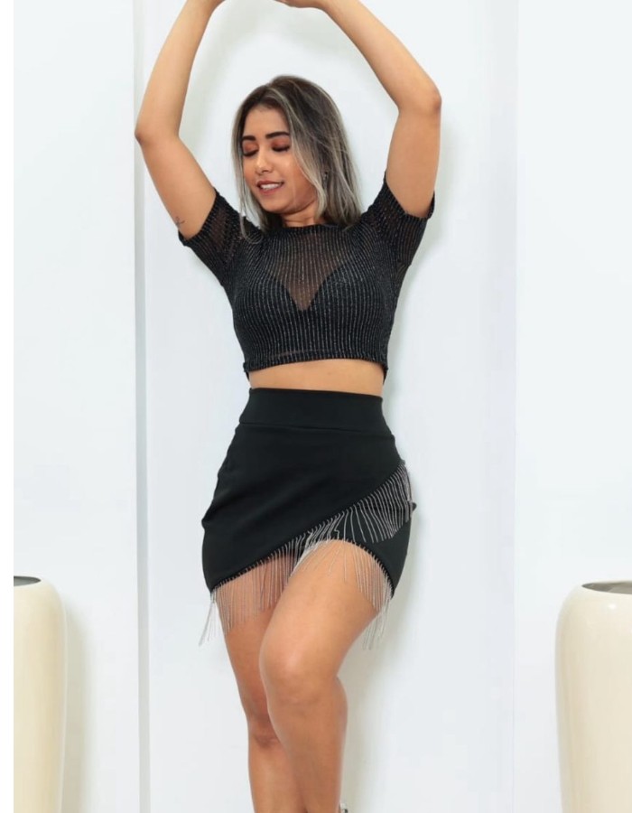 CROPPED TULE FIO DOURADO