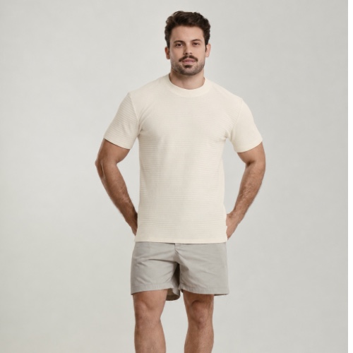 CAMISA CURTA CANELADA TEXTURE GOLA MÉDIA 