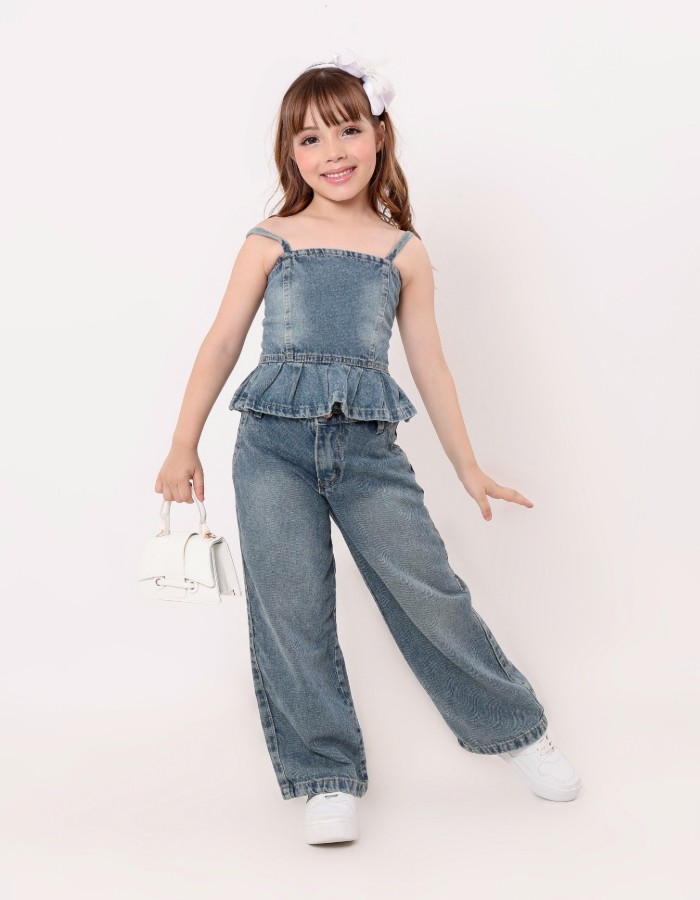 CONJUNTO JEANS INFANTIL (LAVADO SUJINHO) DESGRADEADO