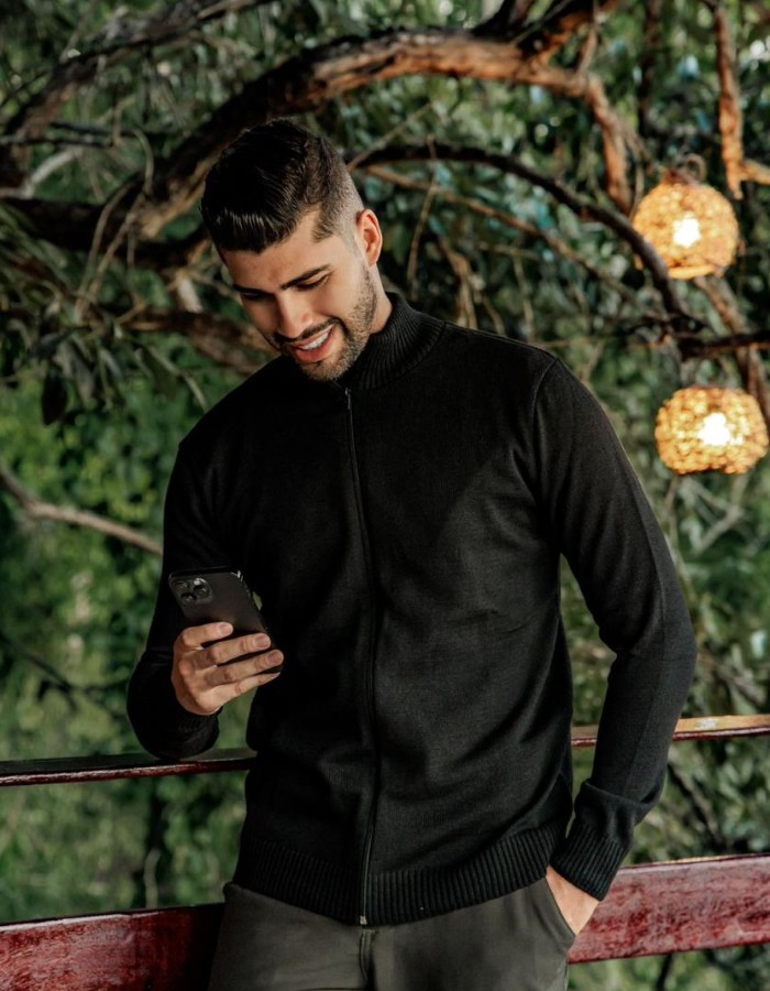 JAQUETA SUETER EM LÃ 70% LÃ 30% POLIESTER