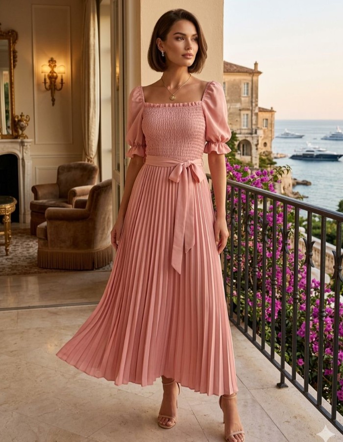 VESTIDO PLISSADO LISO 