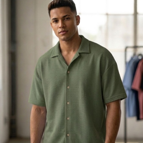 CAMISA CUBANA TEXTURIZADA ONDAS
