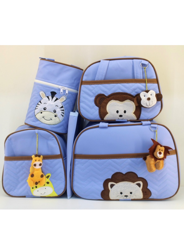 CONJUNTO BOLSA 5 PEÇAS BORDADA SAFARI BEBE EMANUEL