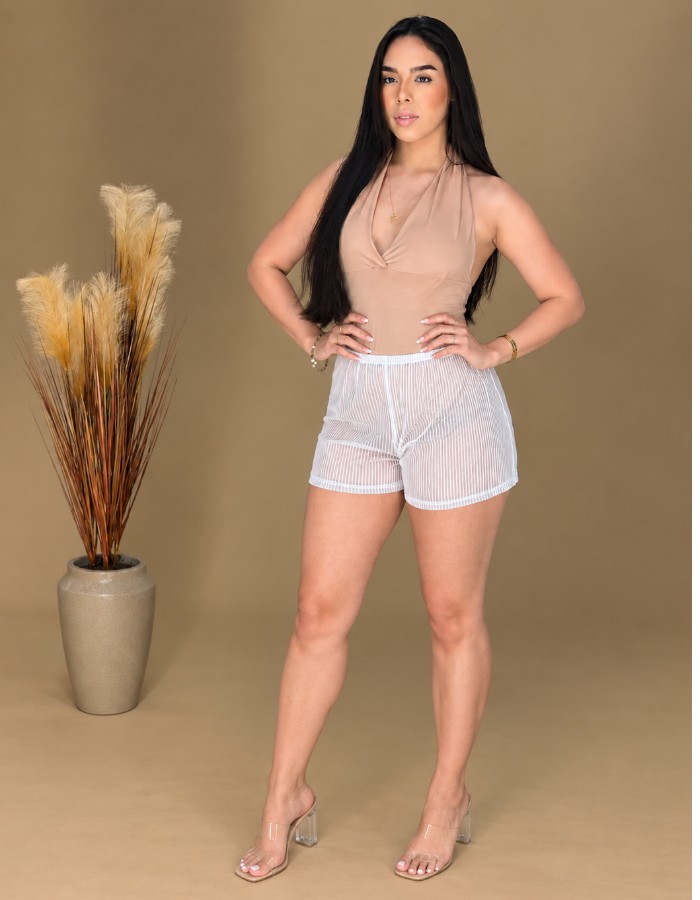 SHORT EM TULE LISTRADO 