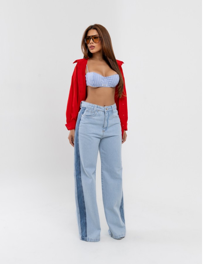CALÇA WIDE LEG 100% ALG. BICOLOR 