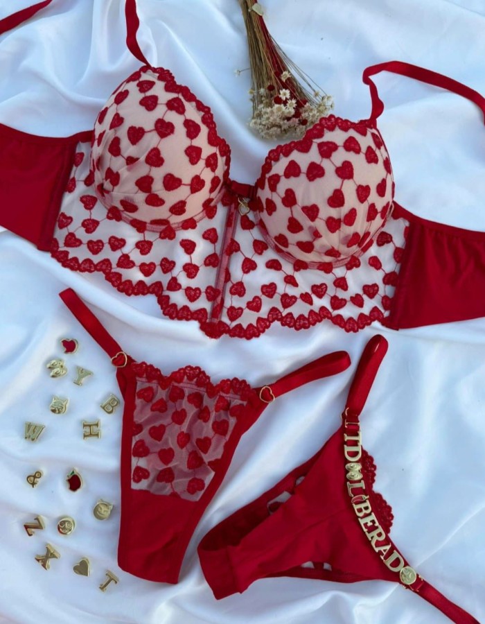 CONJ CROPEDLINGERIE CORAÇÃO- Personalizável
