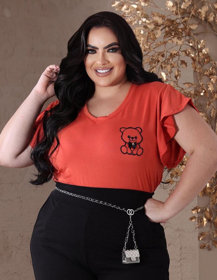 Blusa manga soltinha c/ urso de laço 