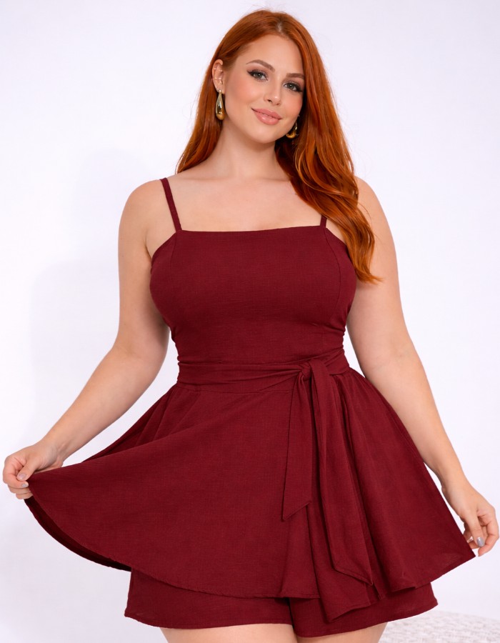 Macaquinho Plus Size Viscolinho Poa