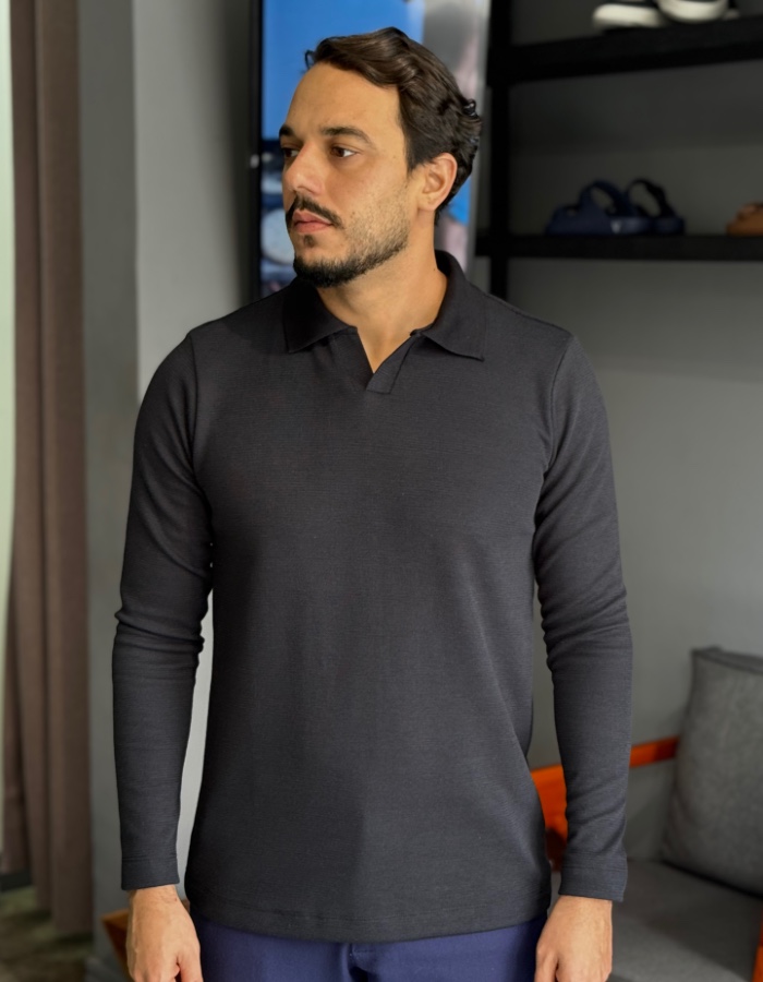 POLO MANGA LONGA ELEGANCE PRETO