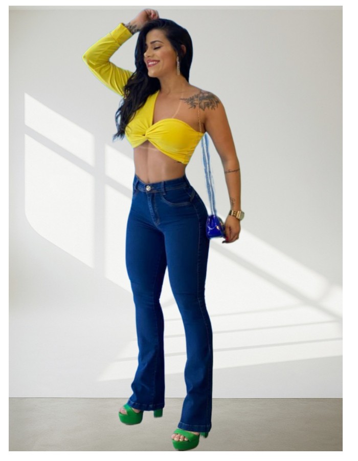 CALÇA FEMININA FLARE AZUL TRADICIONAL