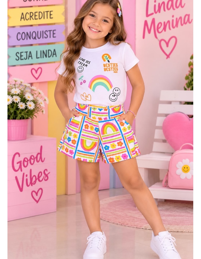 Conjunto arco íris short com bolso 