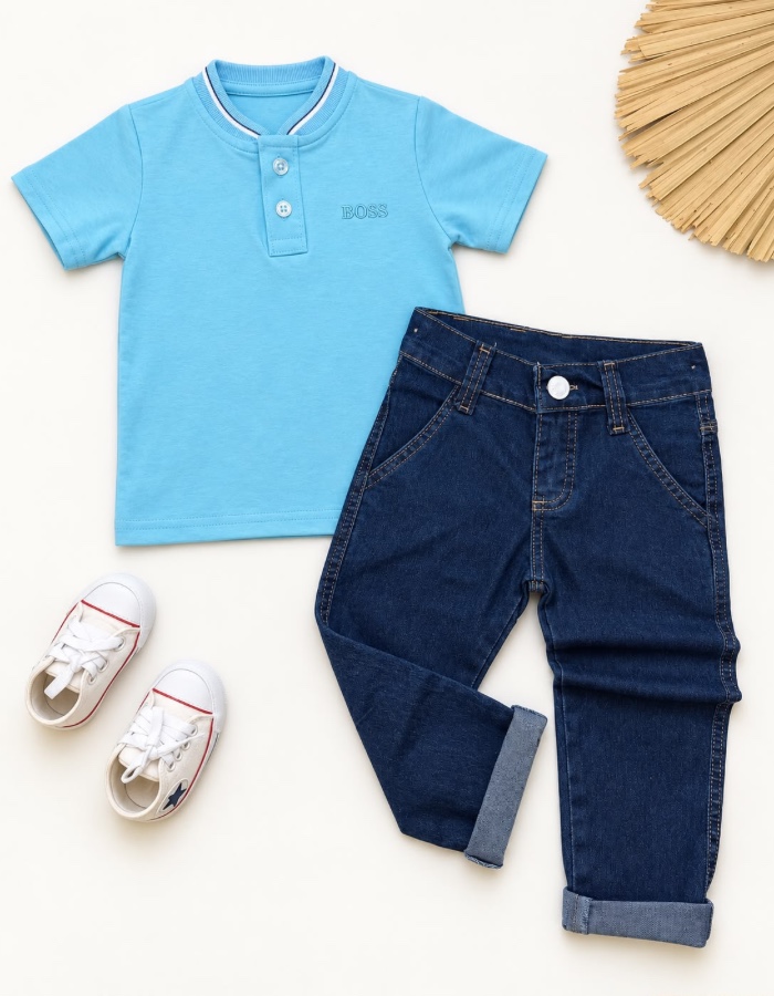 Conjunto Gola padre e calça jeans Boss