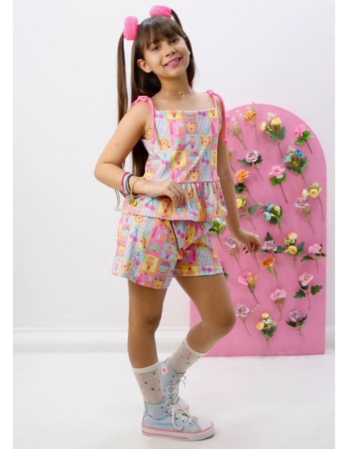 Conjunto babadinho na blusa em canelado 