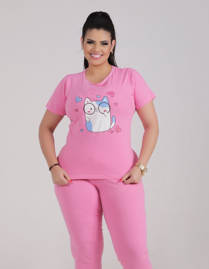 Pijama  Calça e Blusa Manga Curta Plus Size 