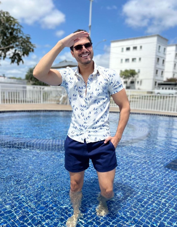 Manga curta linho estampada