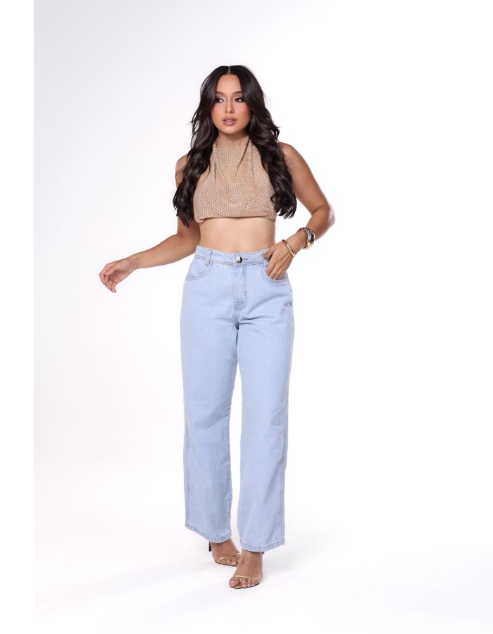 CALÇA WIDE LEG  FEMININA MARMORIZADO CLARO