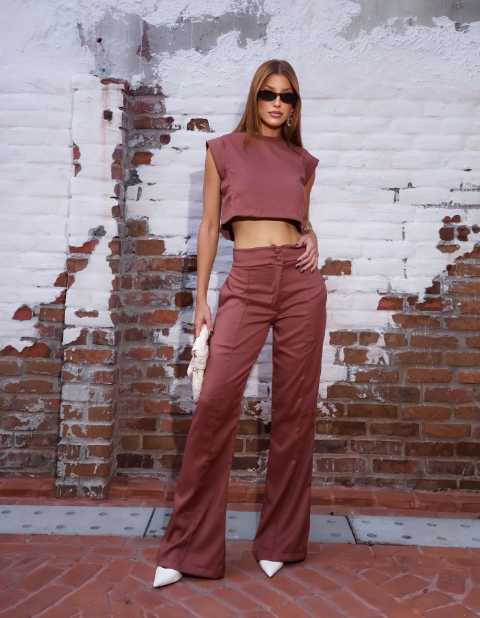 CALÇA + BLUSA CURTA OMBRO
