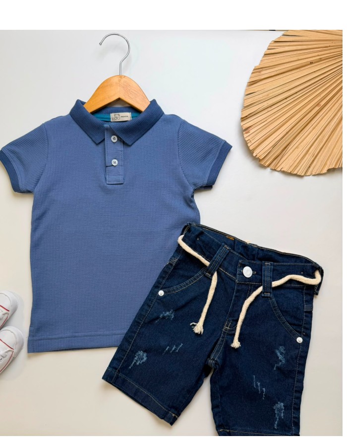 Conjunto short jeans e polo Texturizada (sem marca) 