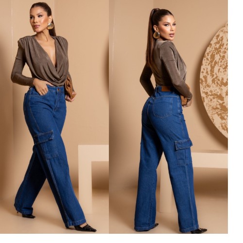 CALÇA WID LEG CARGO 100%
