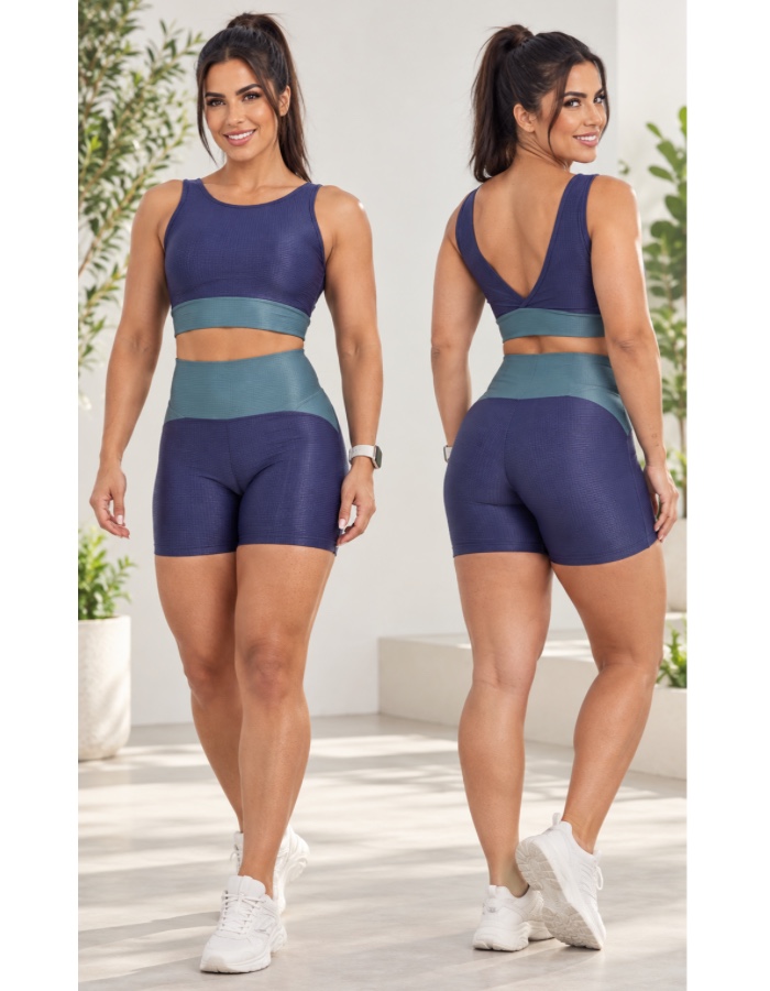 conjunto de short canelado de poliamida 