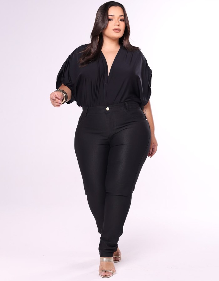 CALÇA SKINNY FEMININA PLUS SIZE PRETA