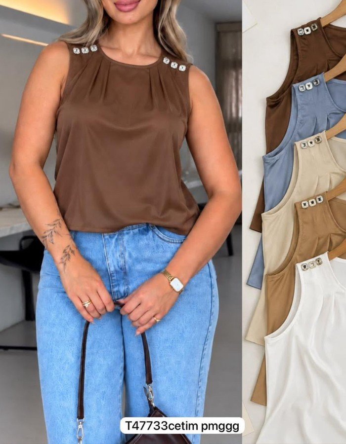 BLUSA DE CETIM C/ DETALHE NO OMBRO