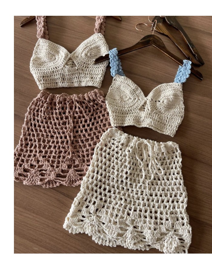 CONJUNTO CROCHE AZUL / MARROM 