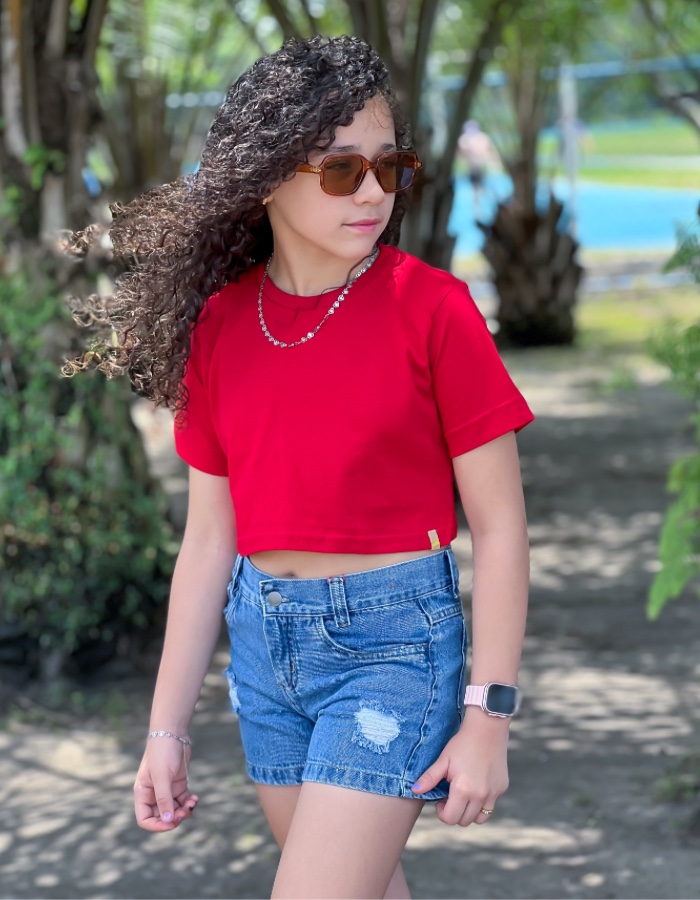 Short jeans 100% algodão feminino infantil