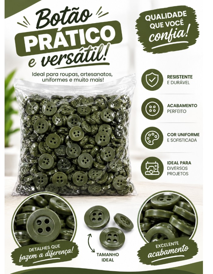 BOTÃO 4 FUROS VERDE - PACOTE C/ 1000 UNIDADES