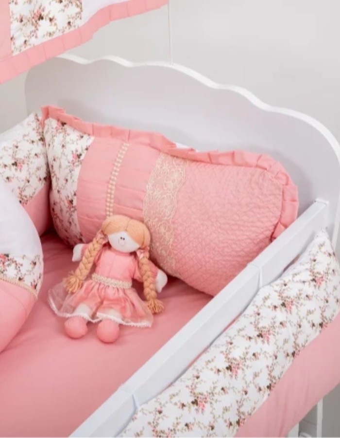 KIT BERÇO AMERICANO BONECA FLORAL C/ROLO 8 PEÇAS