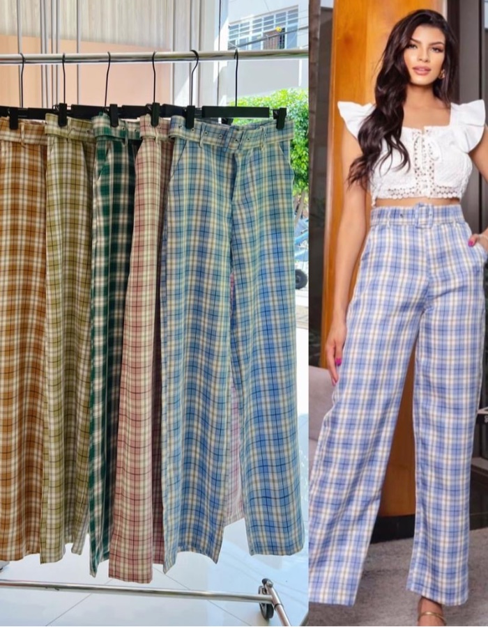 Calça pantalona xadrez 