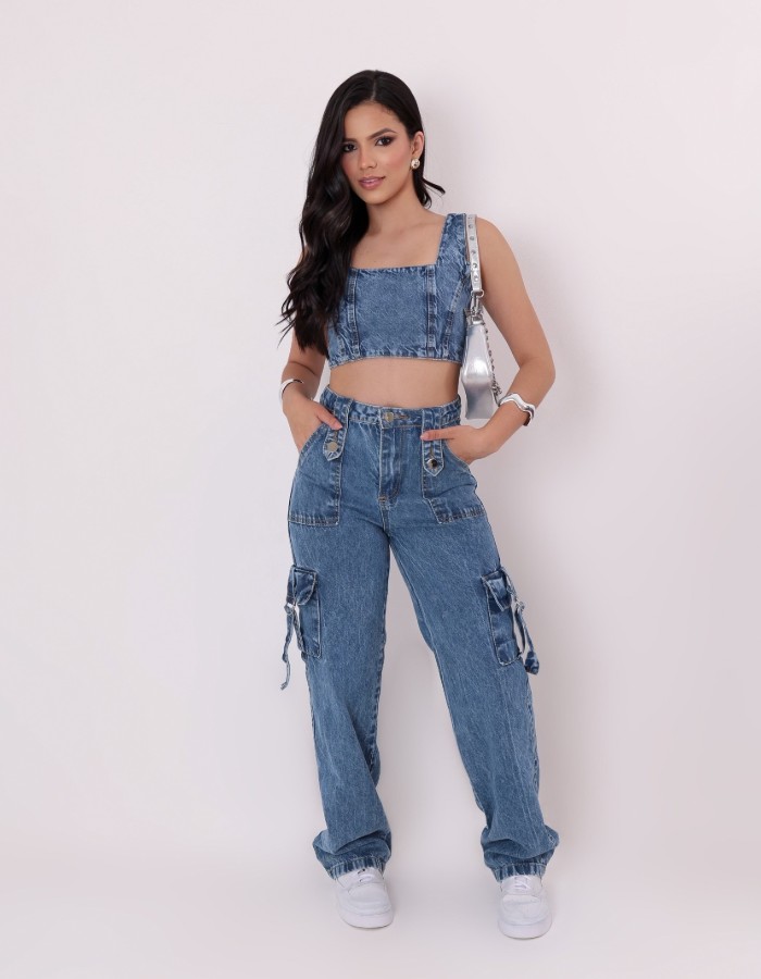 CONJUNTO JEANS (COM ALÇA) DESGRADEADO