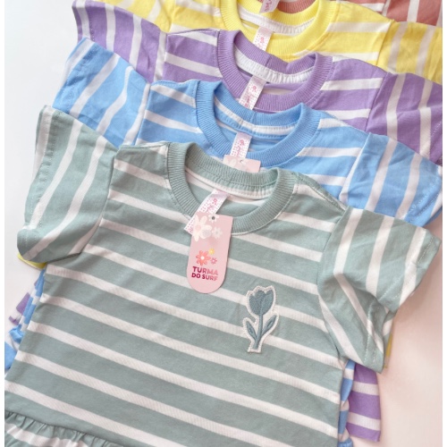 T-SHIRT BABADO LISTRADA MENINA