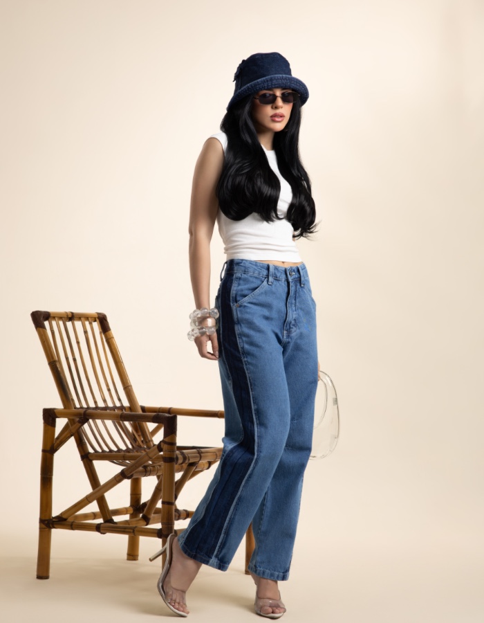CALÇA MOM DOIS TONS