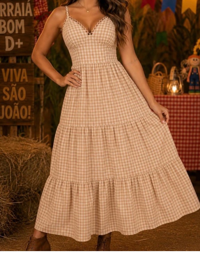 VESTIDO LONGO XADREZ