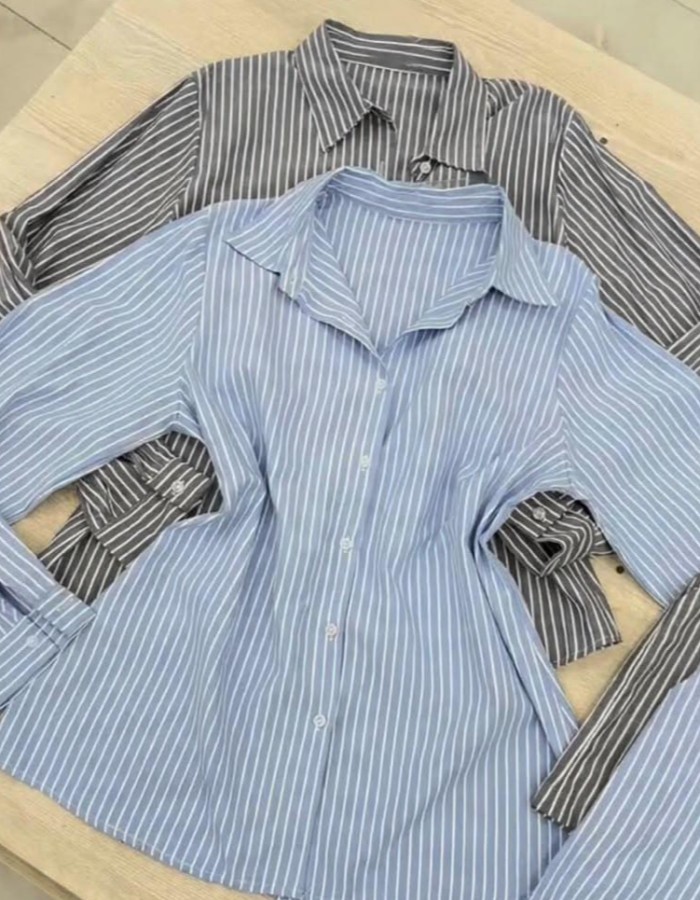 CONJUNTO CAMISA M/L+ SHORT BOTÃO LISTRADO
