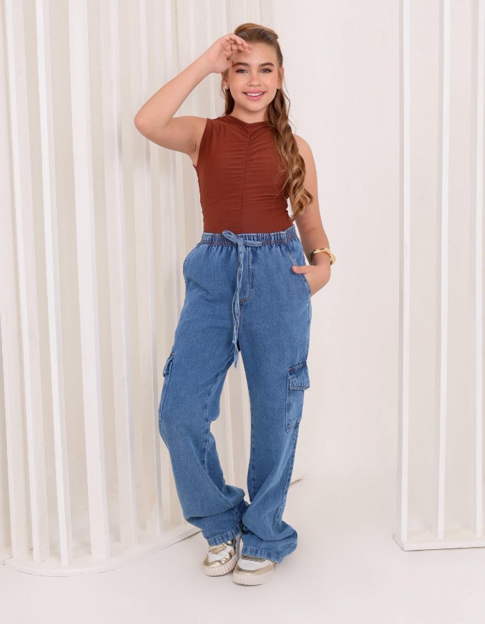 CALÇA CARGO COM ELÁSTICO NO CÓS TODO