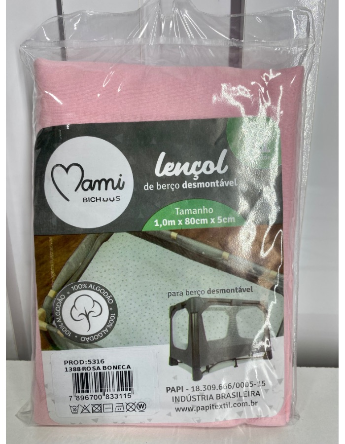 LENÇOL DE BERÇO DESMONTÁVEL (CERCADO) 1,0mX80cmX5cm