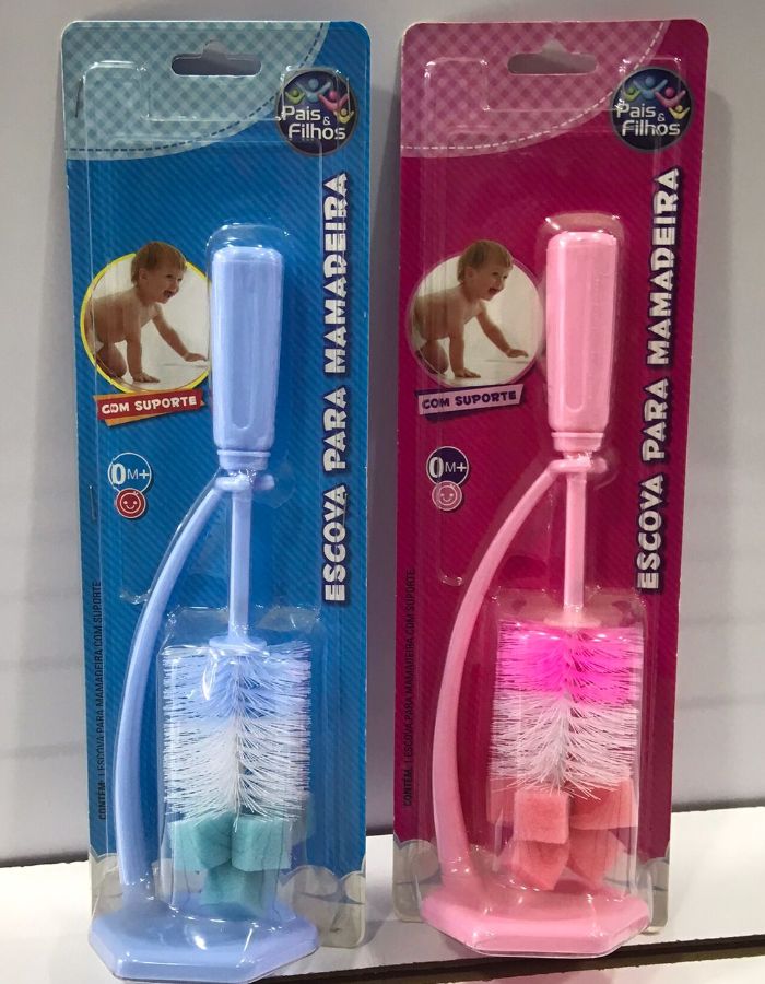 ESCOVA P/ MAMADEIRA C/ ESPONJA E SUPORTE PAIS E FILHOS