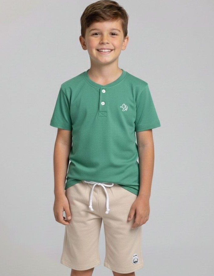CONJUNTO COM CAMISA GOLA PADRE E  SHORT LINHO CORES VARIADAS 